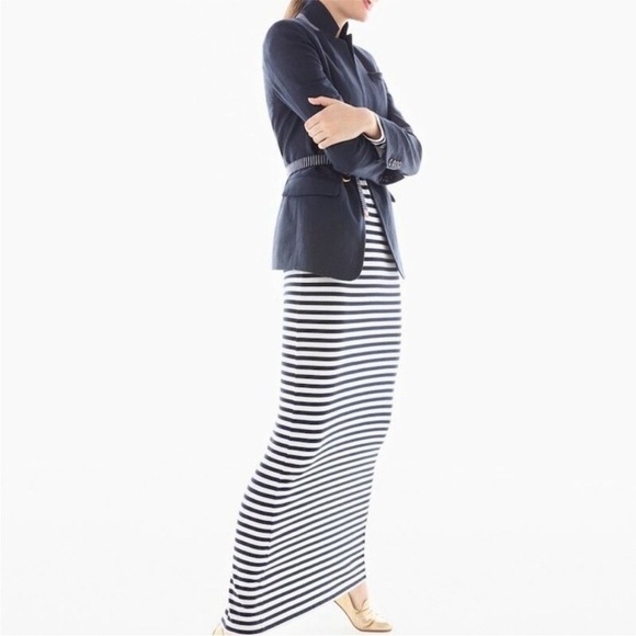 J.Crew Collection Maxi Dress Striped Navy White Long Sleeve Knit Cotton 4 - Picture 8 of 15